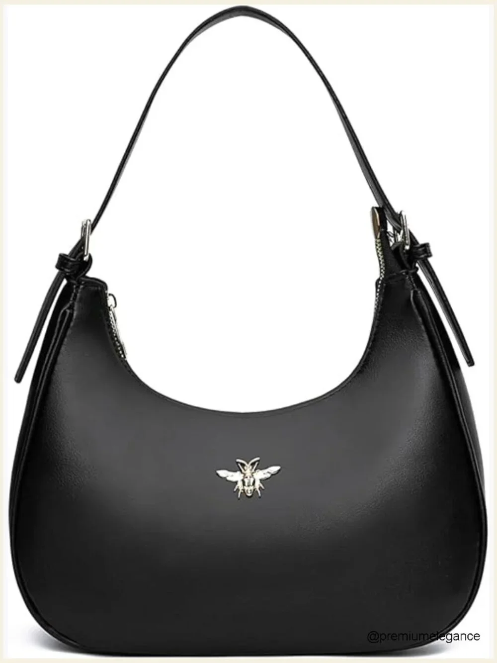 Vegan Leather Crescent Shoulder Hobo Bag with Bee Decoration